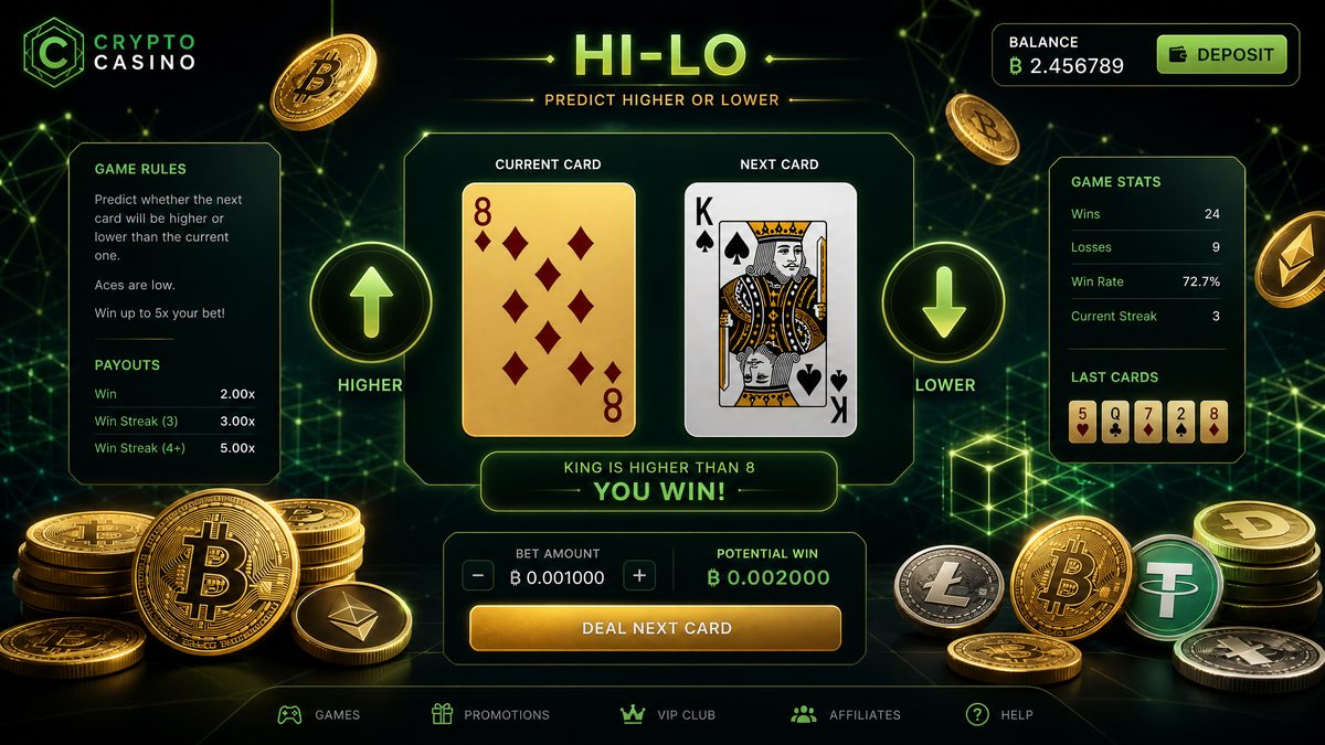 hi-lo card game crypto casino bitcoin